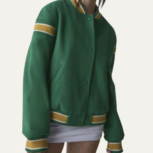 Bdg Women's Green Varsity Vintage-Inspired Green Varsity Bomber Jacket - Picture 8 of 8